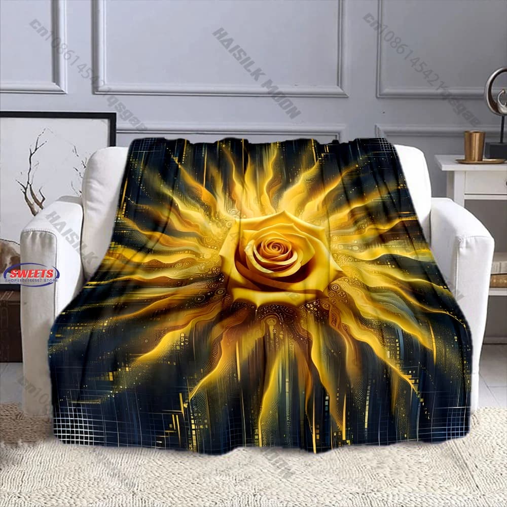 Coperta con motivo a rose dorate, disponibile in diverse misure, coperta decorativa per divano, camera da letto e soggiorno, per bambini e adulti, regalo raffinato