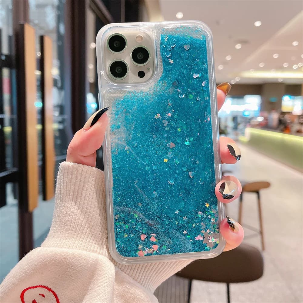 Custodia estetica trasparente con paillettes liquide glitter lucide per iPhone 17 16 15 14 13 12 11 Pro Max Mini Plus 17Air Cover paraurti