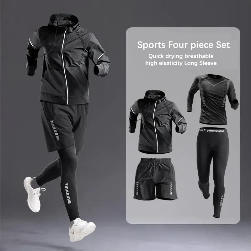 Men's All-Season 5-Piece Sportswear Set Tracksuit for Running Cycling Fitness Hiking Gym Clothing Jogging Boxing
