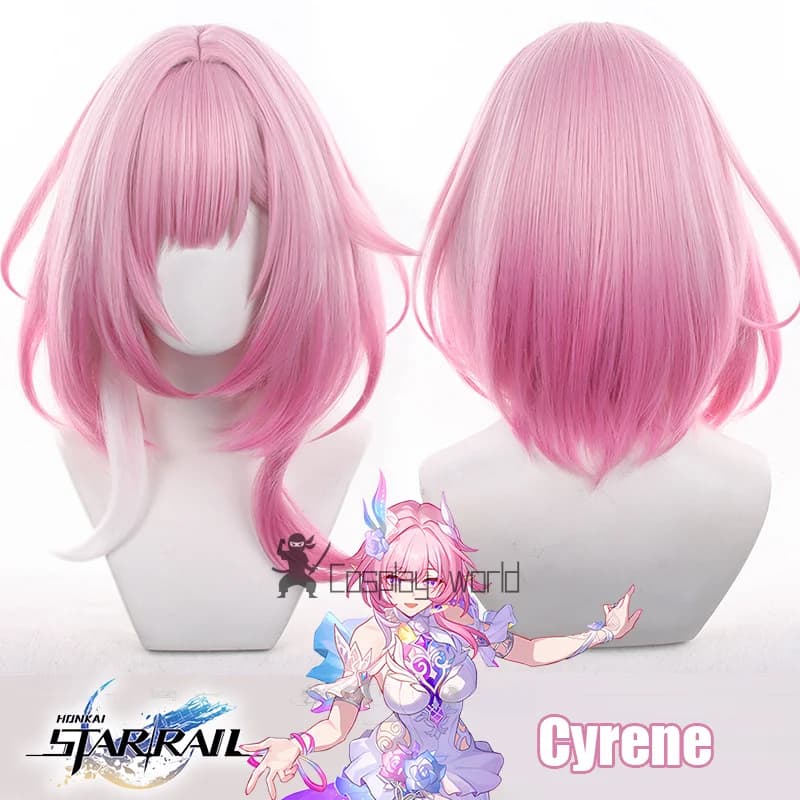 Honkai Star Rail Cyrene Cosplay Wig Short Pink Gradient White Bob Hair Wigs For Women Girls Amphoreus Chrysos Heirs Free Wig Cap