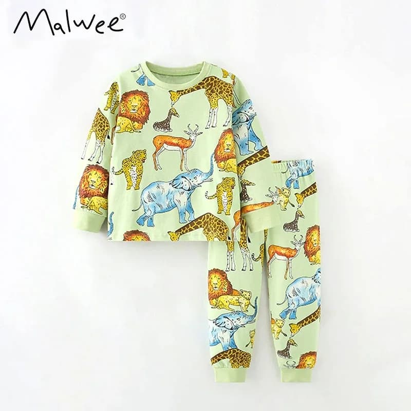 Malwee tinta unita modello cartone animato animale manica lunga set per bambini puro cotone versatile Y2K carino chic comodo pigiama daby