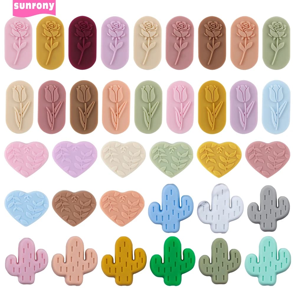 Nuovi 10 pezzi di perline focale in silicone con foglia di tulipano rosa e cactus per la creazione di gioielli, portachiavi fai da te, collana, braccialetto, accessori fatti a mano
