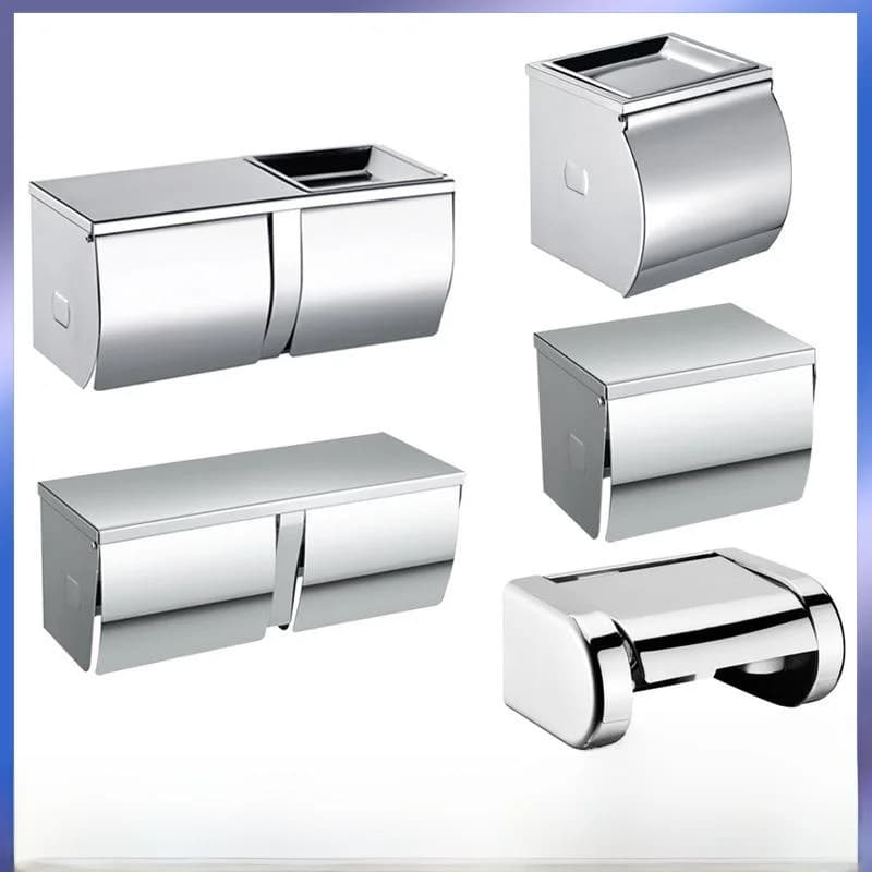 Double Roll Stainless Steel Toilet Paper Holder with Ashtray Wall Mounted Sanitary Napkin Storage Box Public Place Suitable