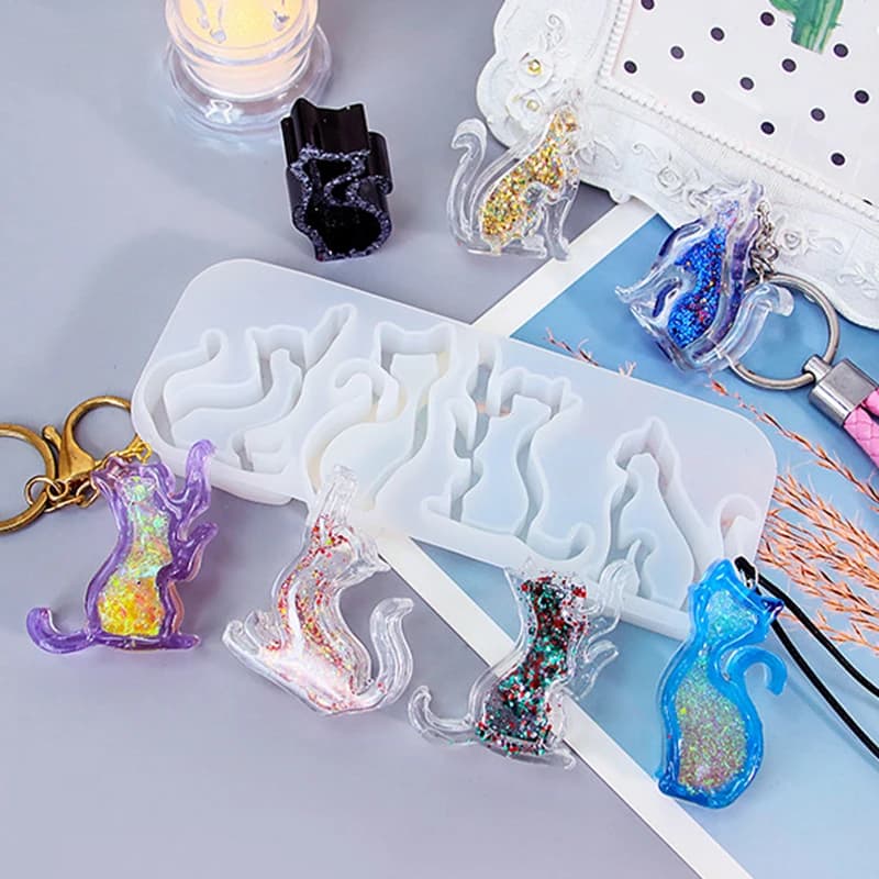Portachiavi gatto fai da te stampo in Silicone ciondolo portachiavi a forma di gattino carino con ciondolo a forma di foro stampo per colata epossidica ciondolo zaino gioielli
