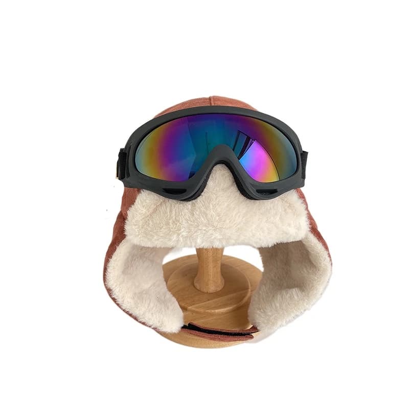 Berretto da sci caldo alla moda con occhiali Occhiali Cappelli di protezione per le orecchie morbidi Paraorecchie carino Cappello per orecchie da orso per bambini all'aperto