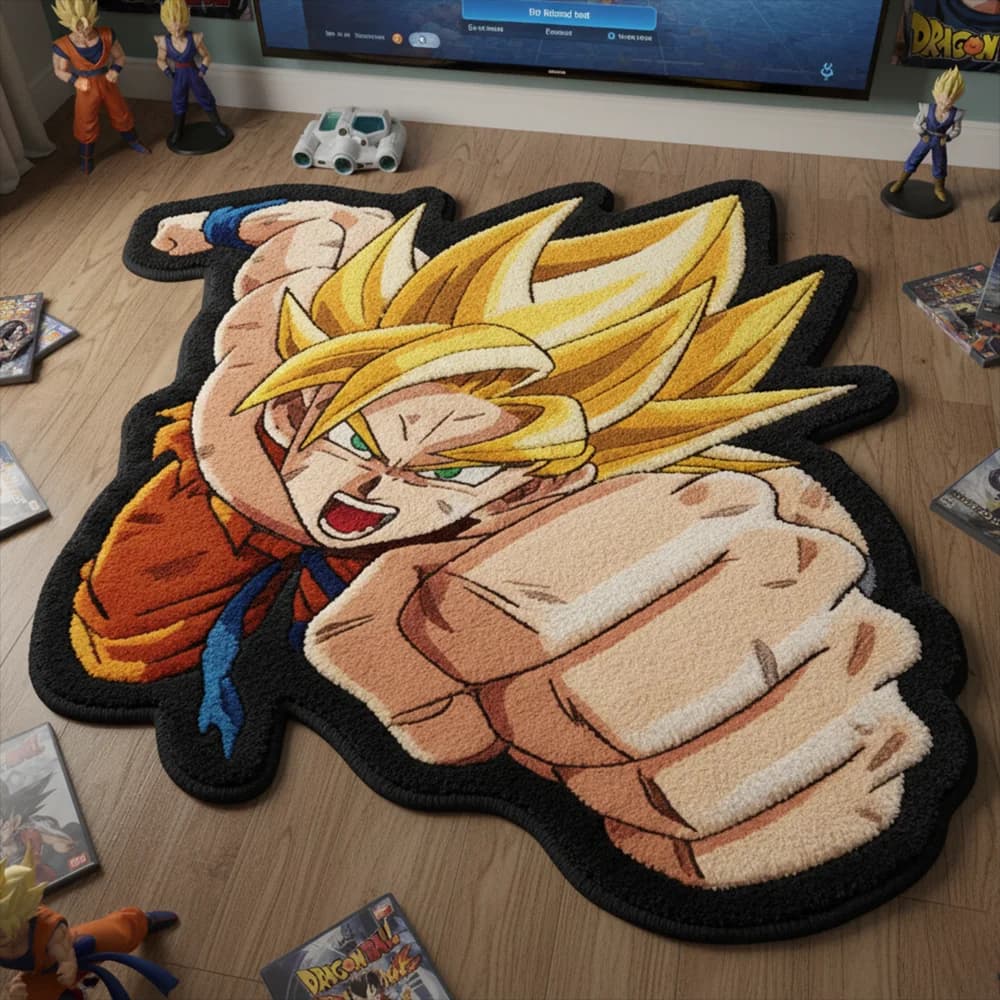 Decorative Carpet for Kids Room with Characters Anime Dragon Ball Super Saiyan Goku, Anti-slip, Soft Carpet for Home Games/Animacles, Decorative Cover