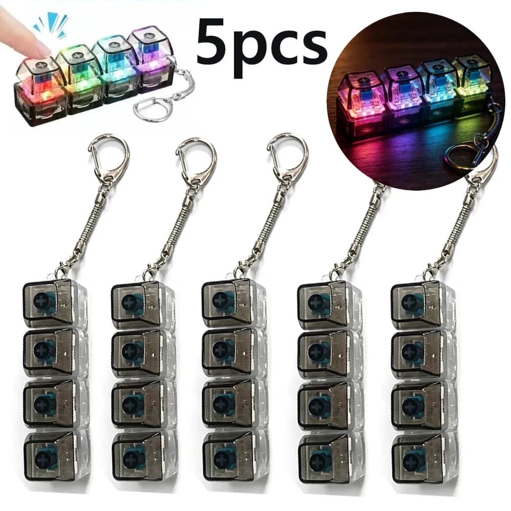 5pcs Original Multi-Style LED Light-Up Keycap Keychain Clicker Fidget Toy Stress Relief Portable Desk Accessory for Kids Adults