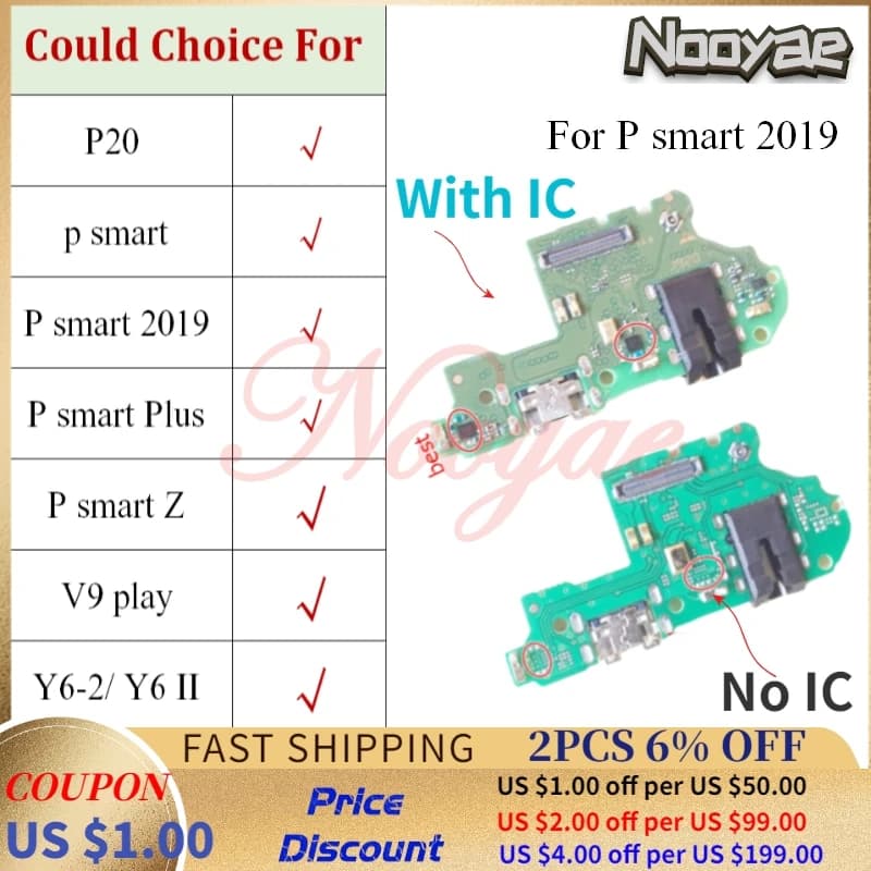 Novaphopat Per Huawei P di Smart/Godere 7s Caricatore Porta USB di Ricarica Connettore Collegare Il Cavo Della Flessione del mic del Microfono di Ricambio + traccia