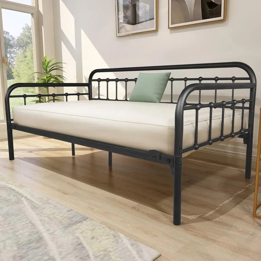 Structure Bed Metal Sofa Reinforced with Metal Alloys, Base for Single Mattress, Color Black Sanded