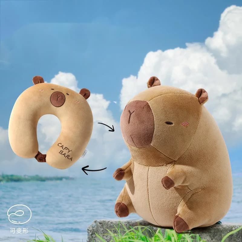 U Shaped Plush Neck Pillow Capybara Cartoon Multifunctional Portable Car Office Nap Travel Cervical Support PP Cotton Soft