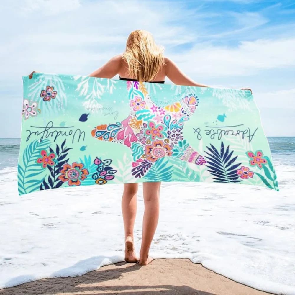 Telo da bagno con stampa stella marina 27x55 pollici, telo da spiaggia ad asciugatura rapida, tappetino fitness yoga in microfibra, coperta da picnic per viaggi all'aperto