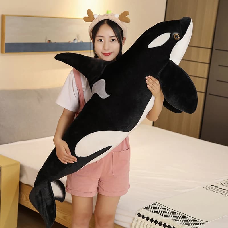 130 centimetri Realistico Orcinus Orca Balena Nera Giocattoli di Peluche Grande Pesce Panno Bambola Squalo Farcito Animali Marini Regalo Di Compleanno Per Bambini