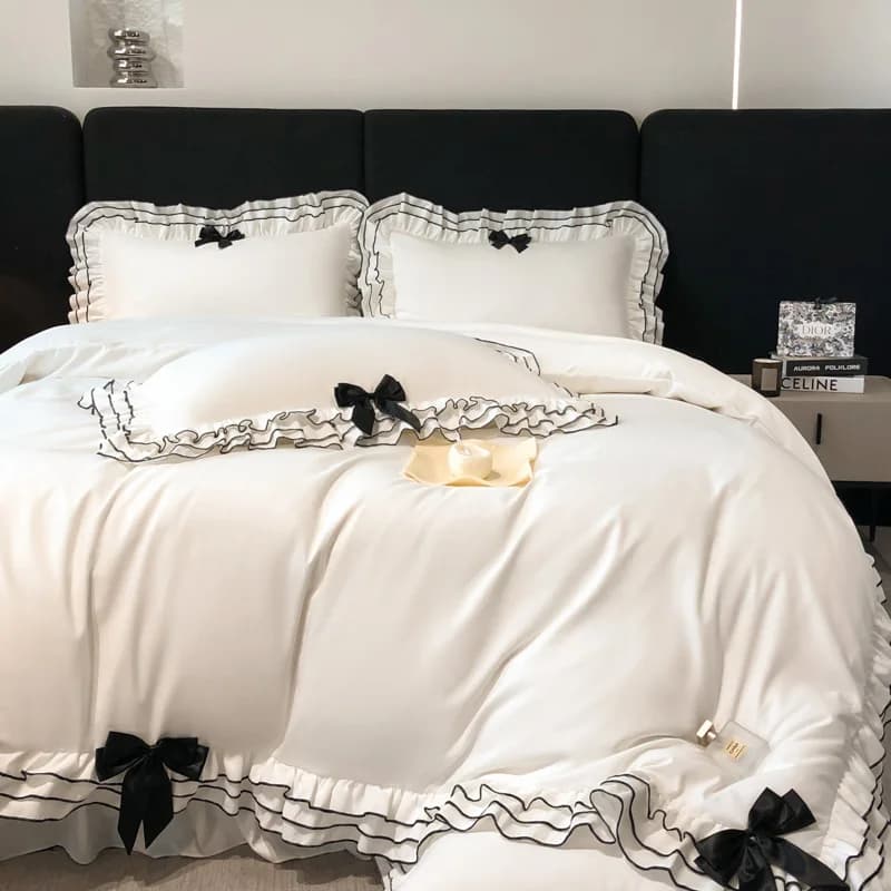 Set copripiumino KOREN WHITE da 3 pezzi (1 copripiumino + 2 federe, senza imbottitura), set biancheria da letto BIANCO