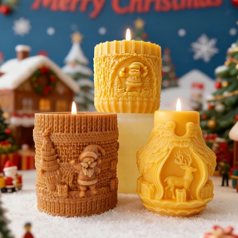 Serie natalizia fai-da-te Cilindro Stampo per candele in silicone Reno in rilievo Stampo per Babbo Natale Fatto a mano Forniture per candele natalizie in gesso