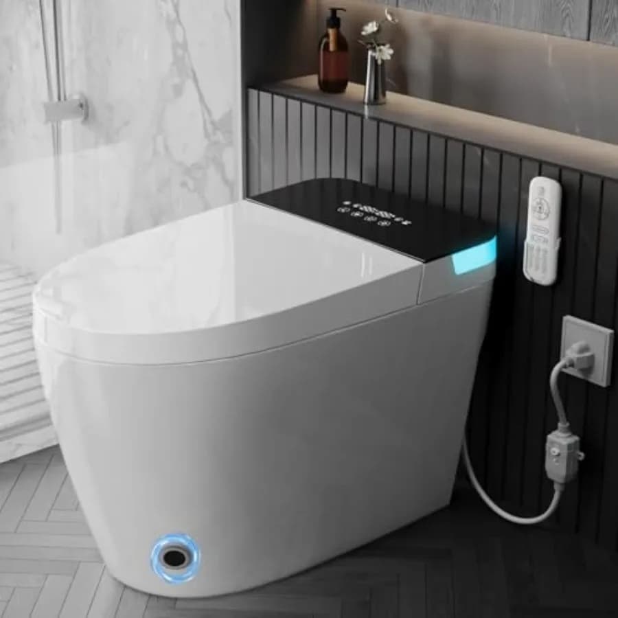 WC intelligente da bagno con sedile riscaldato, spruzzatore acqua calda, asciugatore, scarico/chiusura automatici, telecomando, ceramica bianca, per casa di lusso