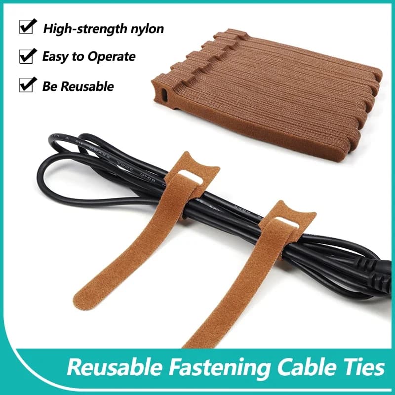 Fascette per cavi di fissaggio riutilizzabili marroni Accessori per telefoni per mouse Gestione dei cavi Cinghie per cavi in nylon rilasciabili Fascette per cavi tipo T