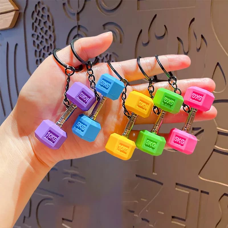 3D Fitness Dumbbell Keychain Unique PVC Gym Dumbbell Pendant Keyring for Backpack Car Key Wallet Motivational Gift for Athletes
