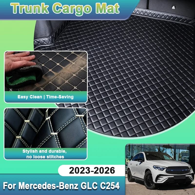 Car Trunk Mat For Mercedes-Benz GLC C254 2023-2026 Accessorie Leather Waterproof Anti-dirty Boot Storage Pad Rug Carpet Interior