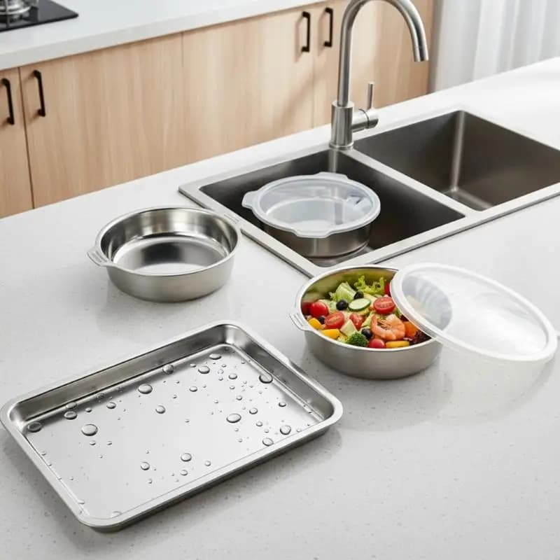 1PC Stainless Steel Round Food Storage Container With Lid Airtight Leakproof Lunch Box Kitchen Refrigerator Organizer
