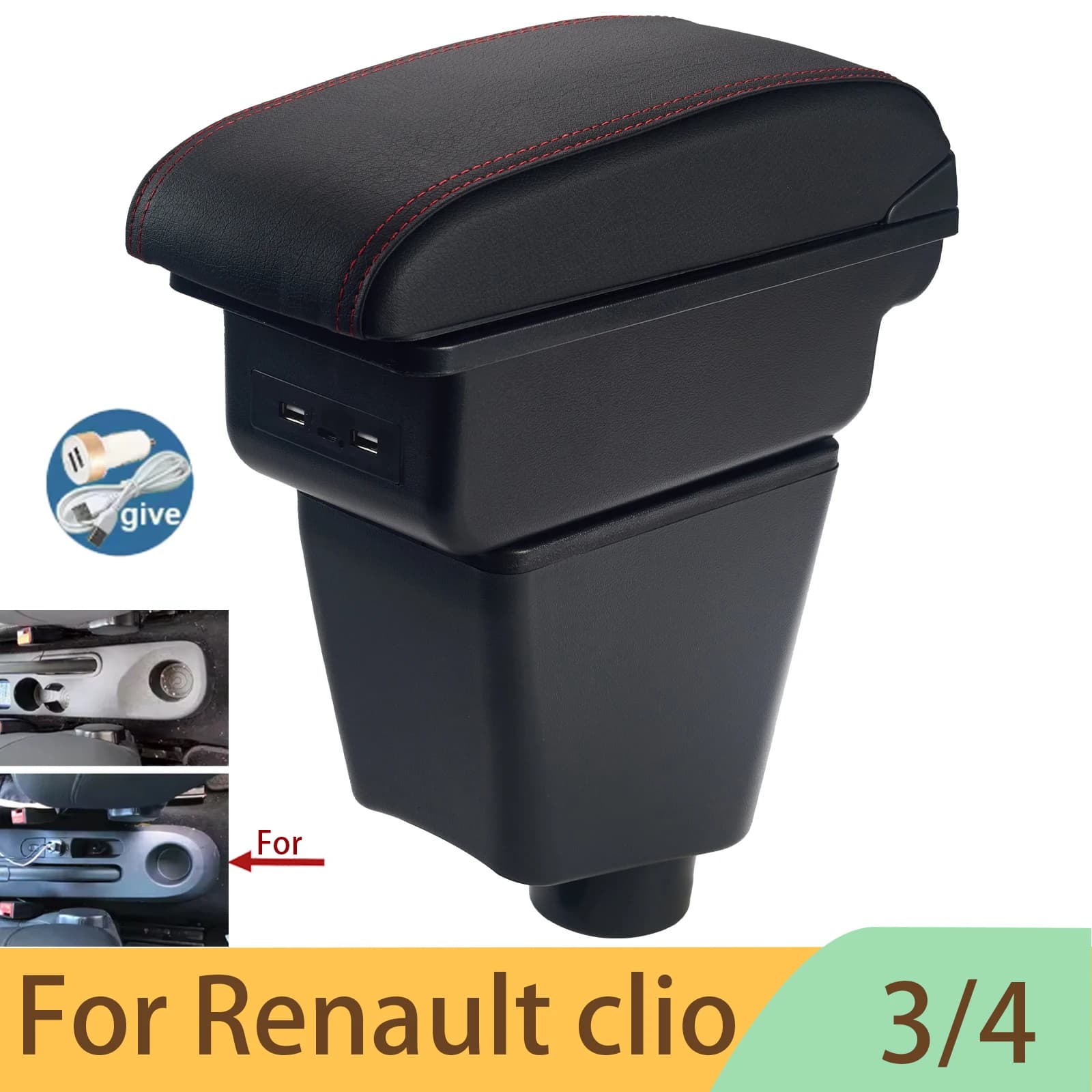 For Renault Clio 4 Armrest For Renault Captur Clio 3 III IV Car Armrest box Car accessories Storage box cup holder ashtray USB