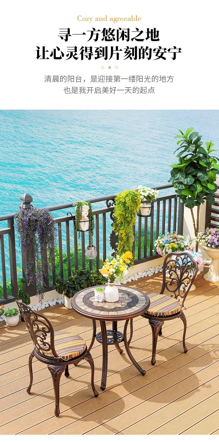 Tavolo e sedie da esterno HYS in alluminio pressofuso, set da giardino a pendolo per cortile, villa, tempo libero all'aperto, impermeabile