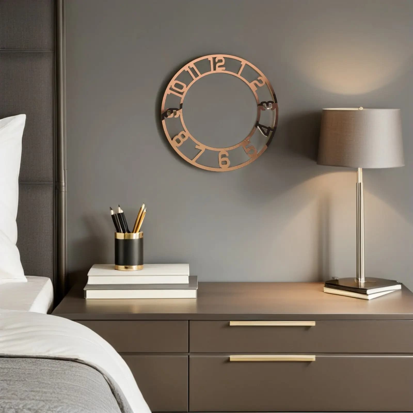 2 Pezzi Orologio Digitale da Parete, Quadrante Rotondo in Acrilico a Specchio, Numeri Arabi, Stile Moderno, Facile da Installare, per Soggiorno e Hotel