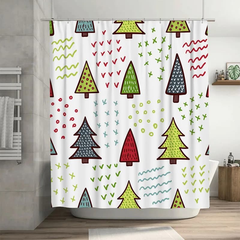 TU Tenda da doccia per albero di Natale Festivo Vacanze Foresta Verde Decorazioni per il bagno Set di rivestimenti per doccia in tessuto impermeabile Casa delle vacanze