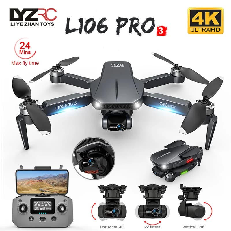 L106 Pro 3 Drone 5G WIFI FPV pieghevole GPS RC Quadcopter con fotocamera 4K giunto cardanico a 3 assi elicotteri brushless professionali giocattoli