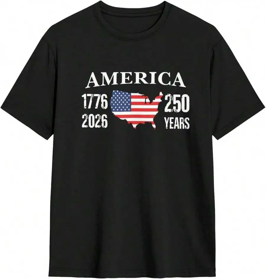 T-shirt per il 250° anniversario dell'America 1776-2026, maglietta in cotone unisex con grafica