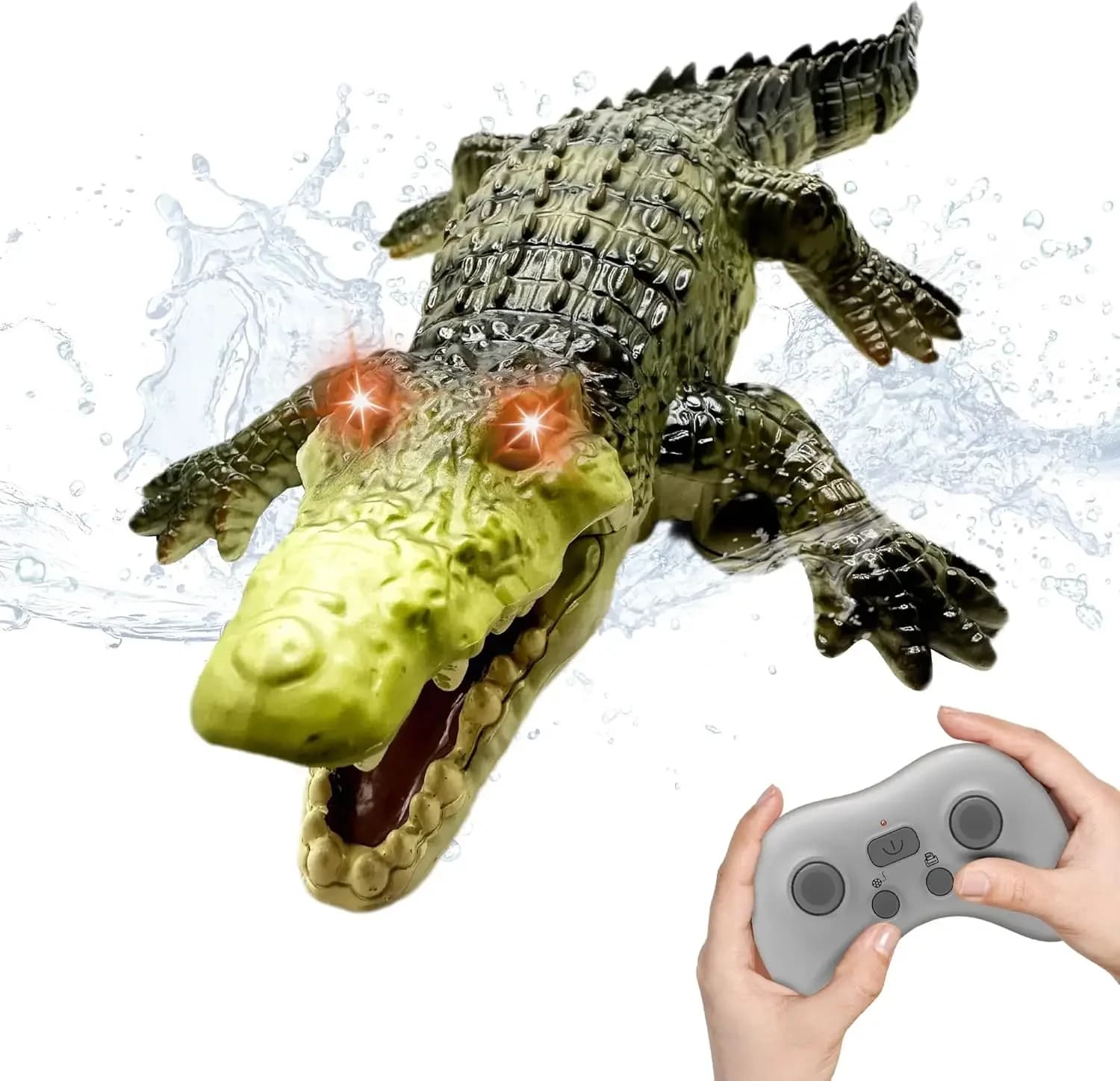 Remote Control Crocodile Water Toy, RC Alligator Boat with LED Light for Swimming Pool Lake Outdoor Water Play Kids Boys Gift