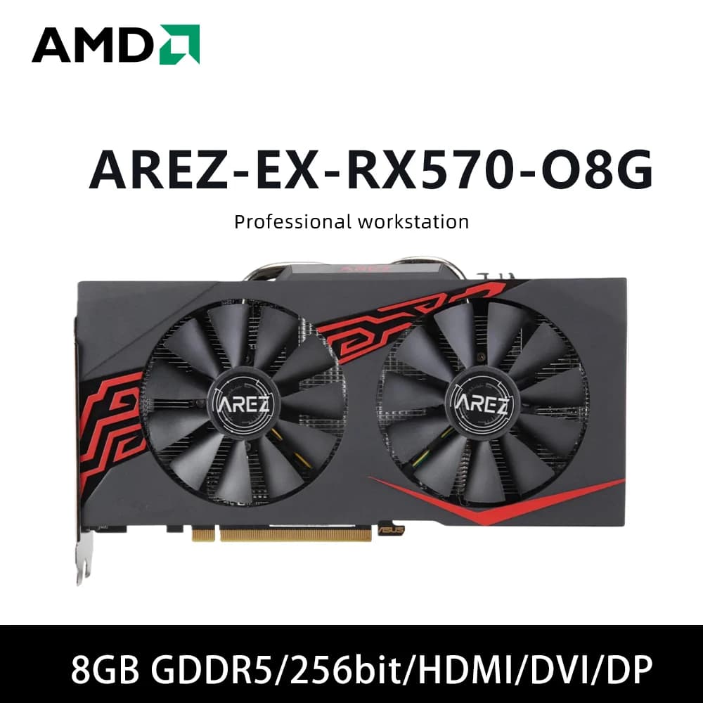 AMD RX 570 8GB GPU AREZ EX RX570 O8G graphics card For 8GB GDDR5 256-bit 8-pin HDMI DP DVI-D interface tarjeta gráfica pc