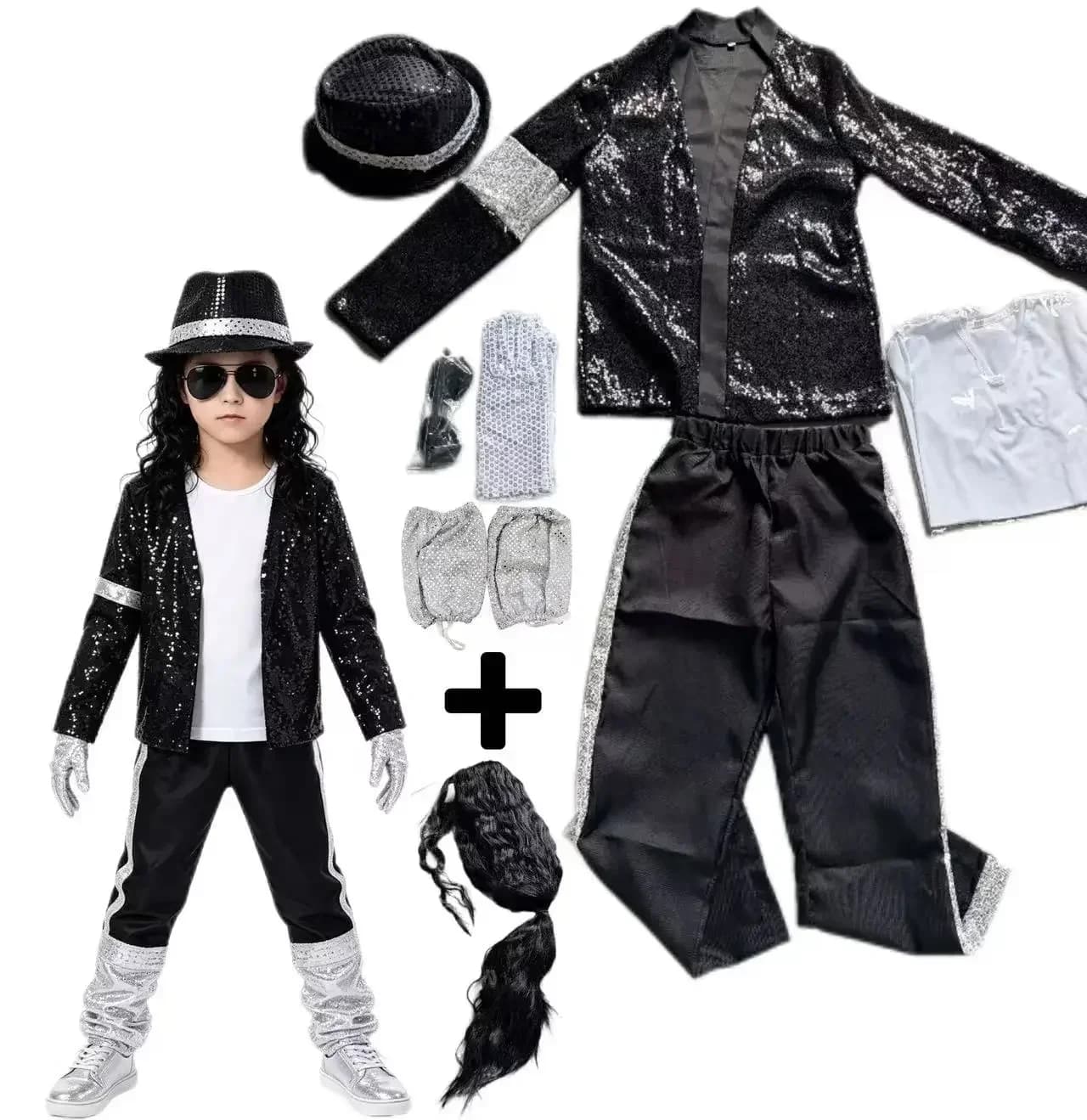 2026 MJ Michael Jackson Thriller Kids Costume Red Black Leather Jacket Pants Boys Halloween Stage Cosplay Outfit