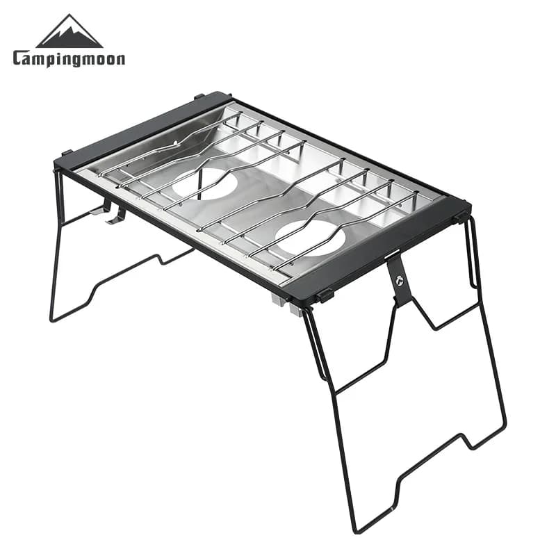 CAMPINGMOON CK-50PG Piastra per fornello a doppia testa in acciaio inossidabile, antivento, per campeggio, compatibile IGT, per due fornelli