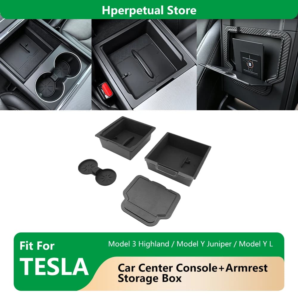 Storage Box For Tesla Model Y Juniper Model 3 Highland Model YL 2025 2026 Center Console Armrest Tray Hidden Box Car Accessories