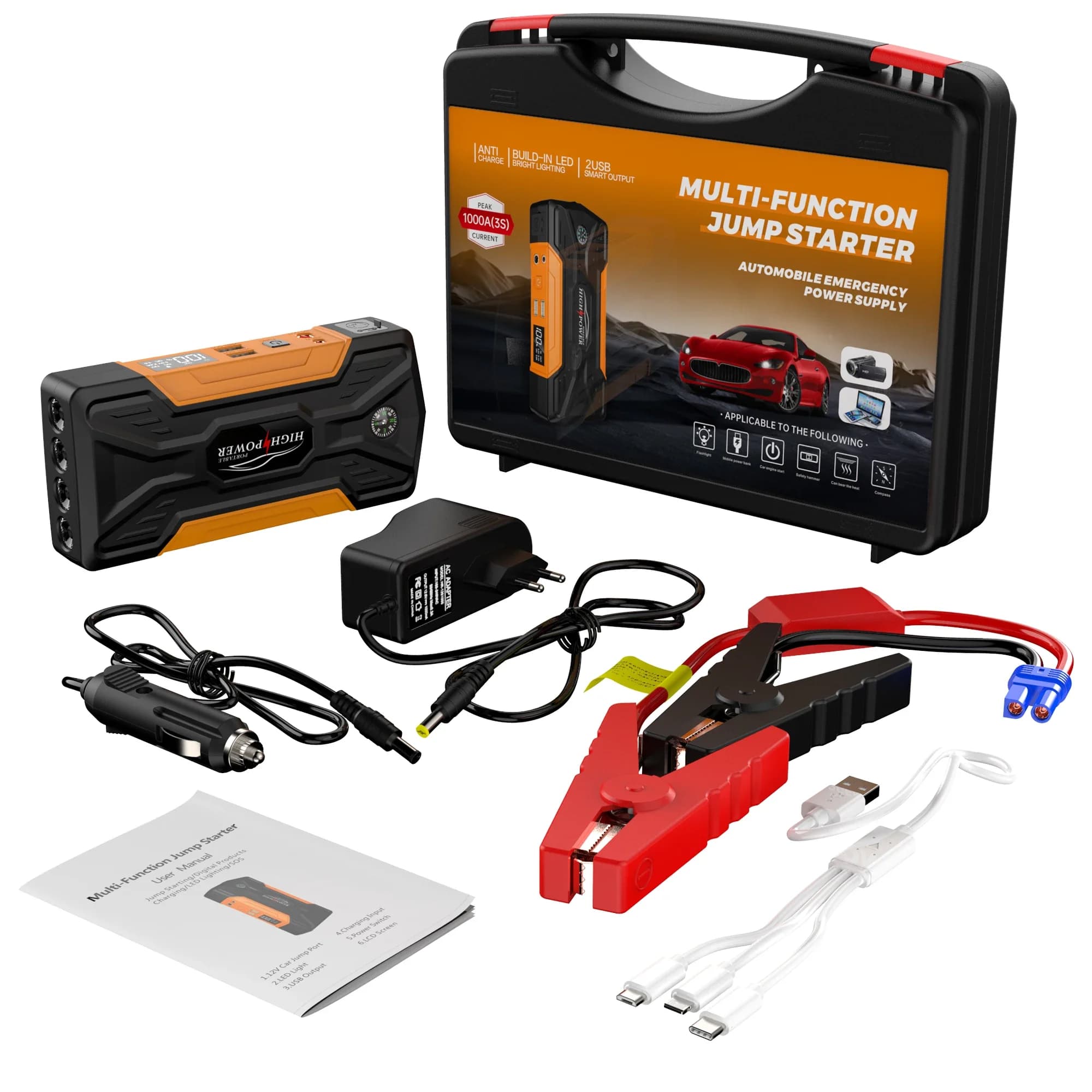 l Robusto avviamento di emergenza portatile Geek 18000mah 1000A 12V con avviamento di emergenza per auto LCD