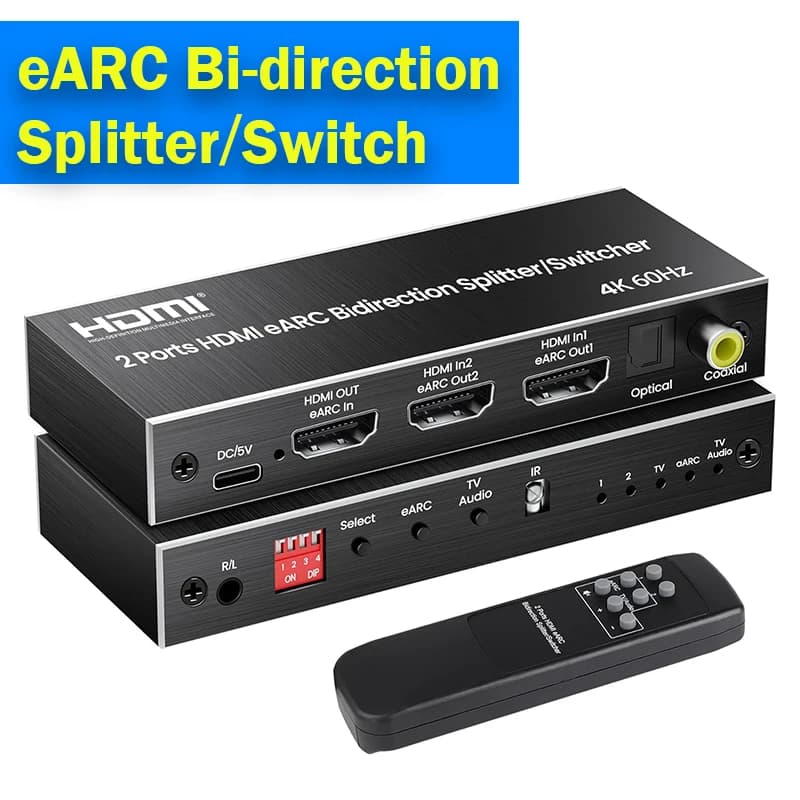 Interruttore audio bidirezionale HDMI eARC 4K @ 60Hz 2 in 1 uscita 1x4 HDMI Toslink SPDIF COASSIALE 7.1CH ARC Aduio Estrattore Splitter Switch