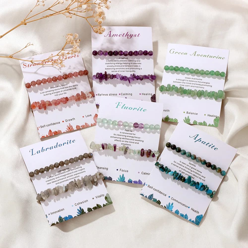 Set di 2 Bracciali con Pietre di Citrino, Bracciale Elastico con Chips di Pietra Irregolare, Ametiste, Turchesi, Gioiello Regalo