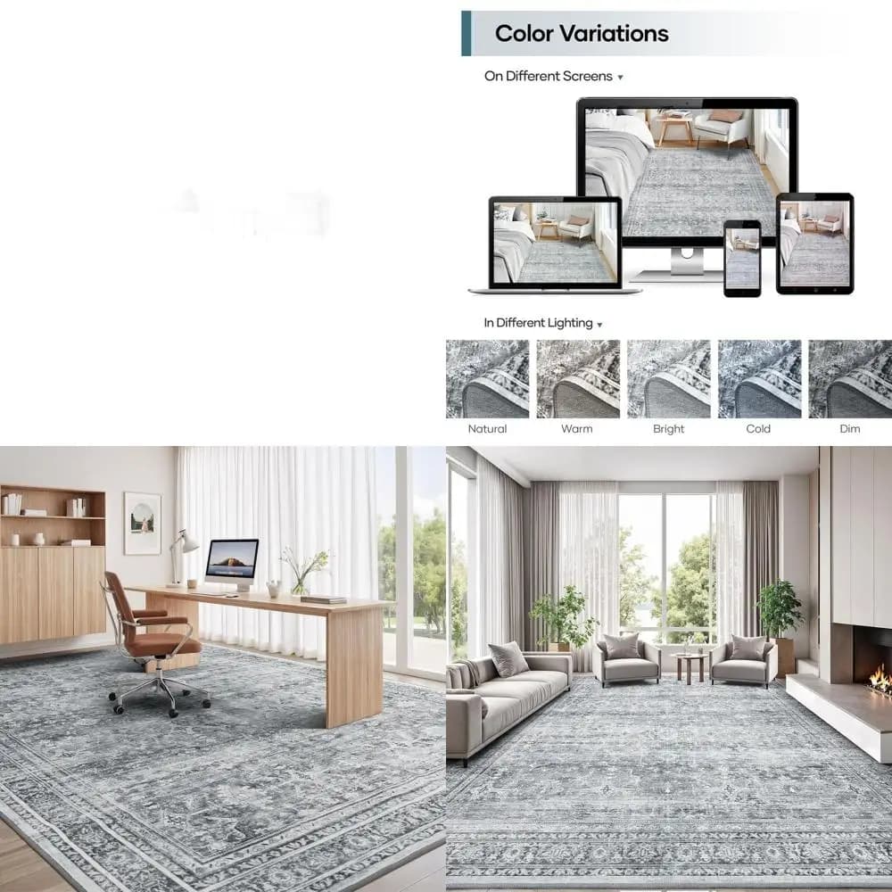 Tappeto grigio 8x10 - Grande tappeto antiscivolo lavabile per soggiorno, sala da pranzo, camera da letto e ufficio