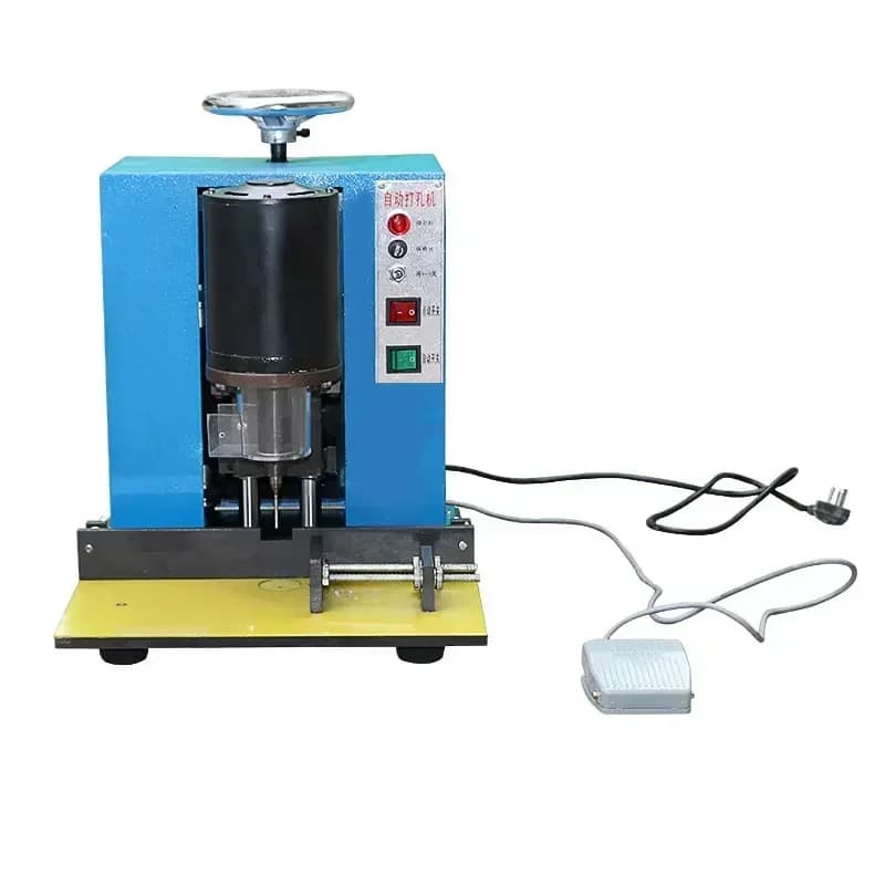 Single-head round-hole punching and binding machine for office use; heavy-duty punch for hang tags and shopping bags.