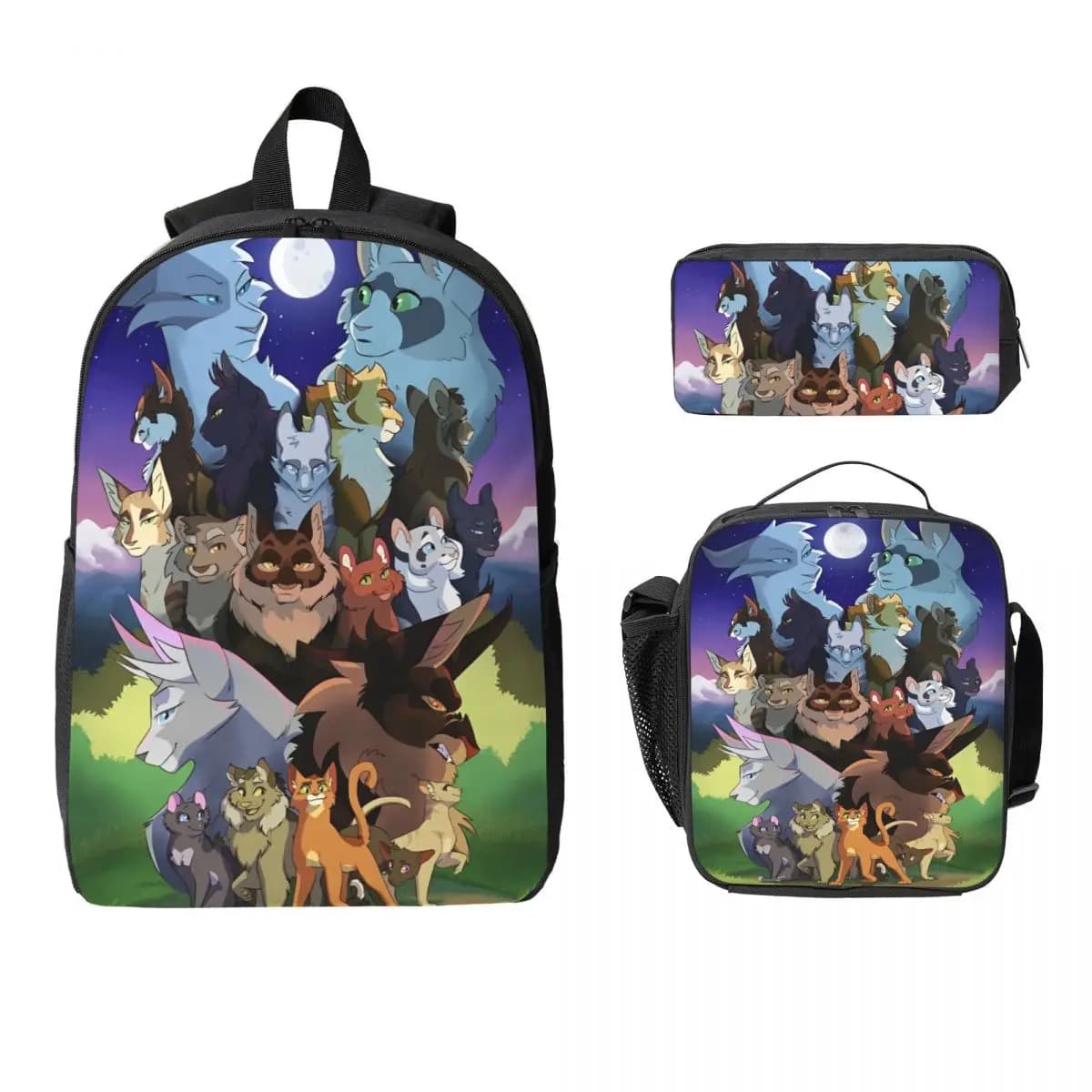 Warrior Cats Zaino per bambini Scatola per il pranzo Scatole per matite per ragazzi Ragazze Zaini per asilo Set di zaini per libri