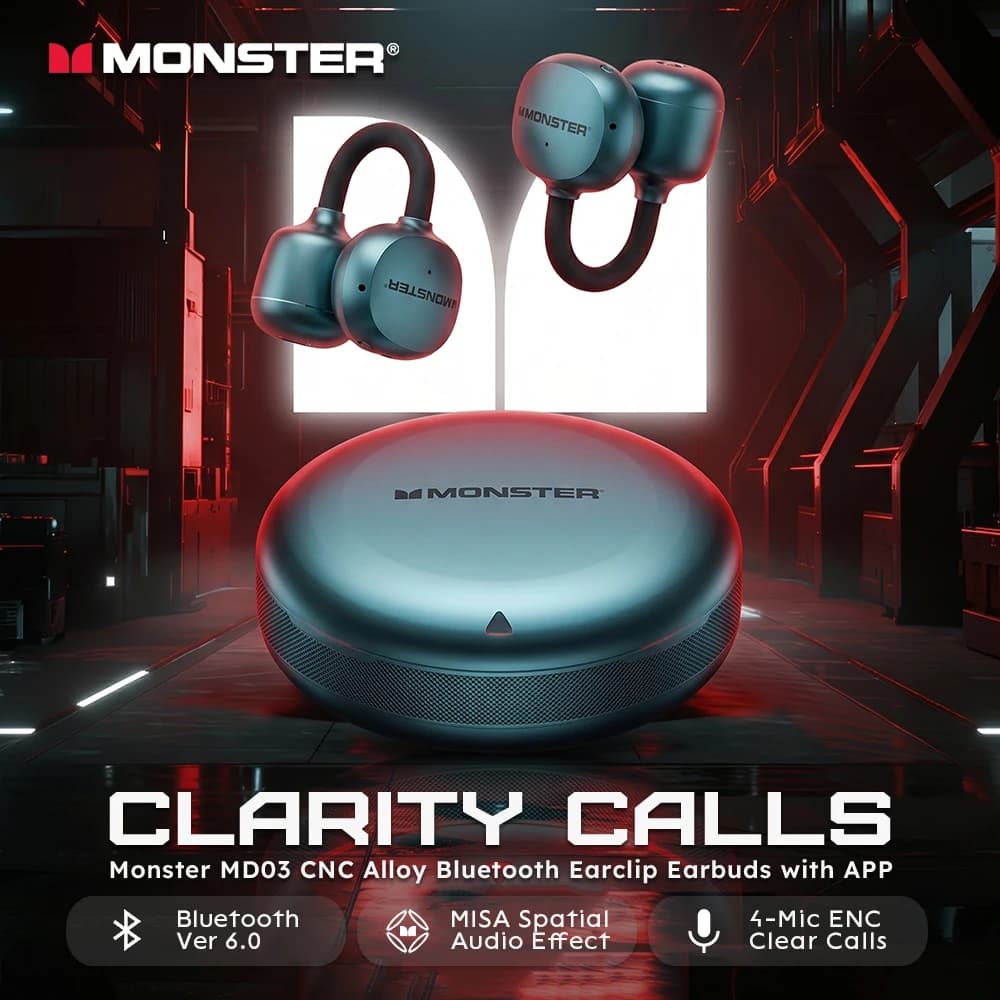 Monster Airstar MD03 Alloy Earclip Earbuds Ai Translation Bluetooth 6.0 Headphone 4-Mic HD Call TWS Wireless Earphone with APP