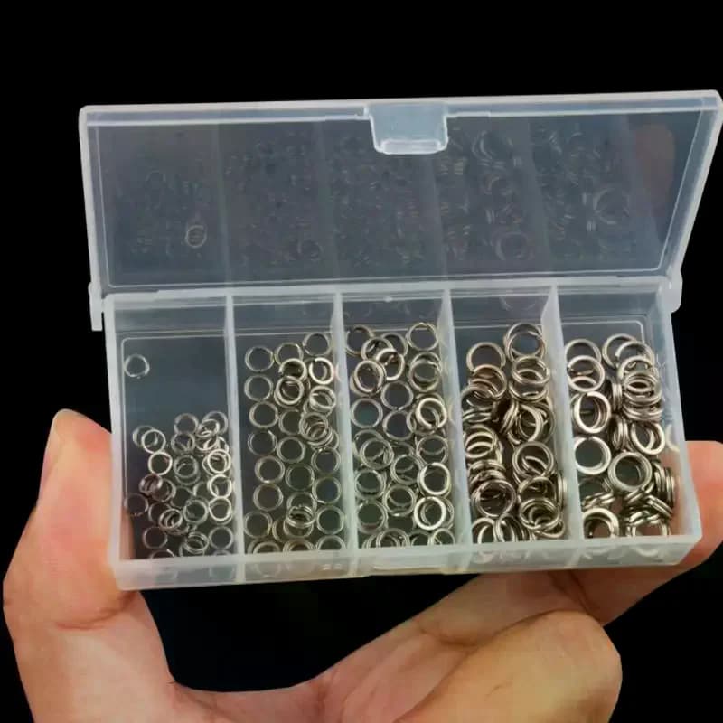 5 Size Stainless Steel Fishing Split Rings High Strength Large Tensile Force Lure Connector Loop Set 200PCS For Tackle Box