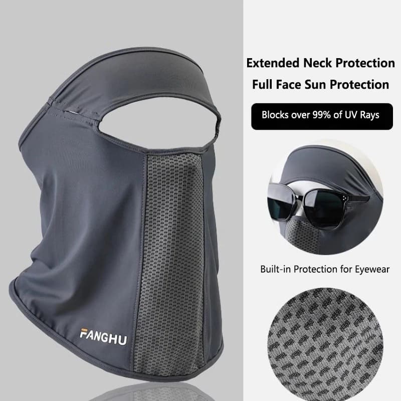 Nuova Maschera Solare Sportiva Estiva Gini Anti-UV in Seta Ghiaccio con Cordino per Orecchie, Sciarpa e Protezione Collo con Foro per Occhiali