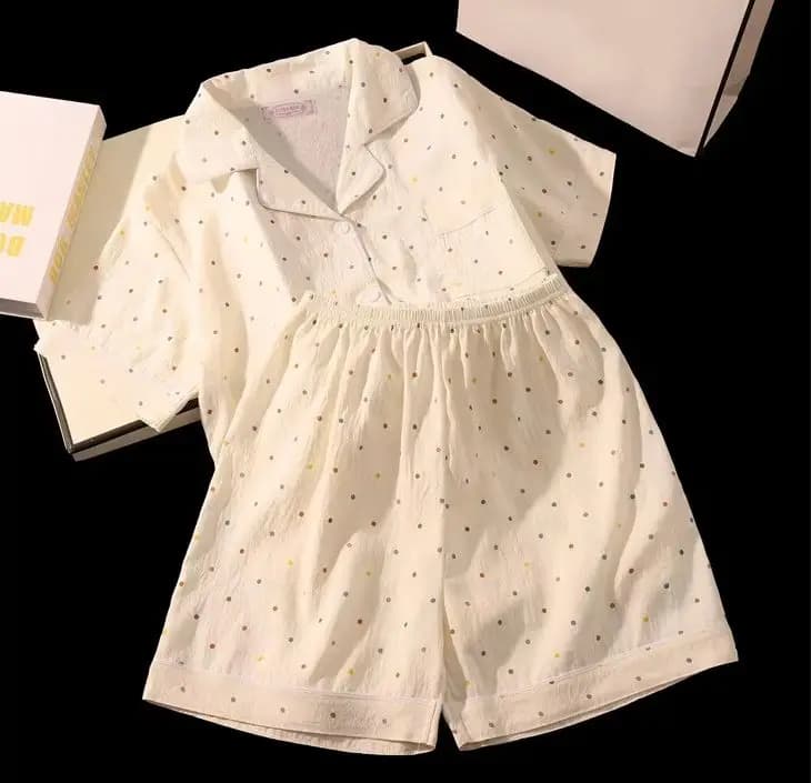 Print Dot Summer Ladies Two-Piece Pajamas Women Shorts and Short-Sleeved Girls New Casual Pajamas Homewear Suit Leisure Wear