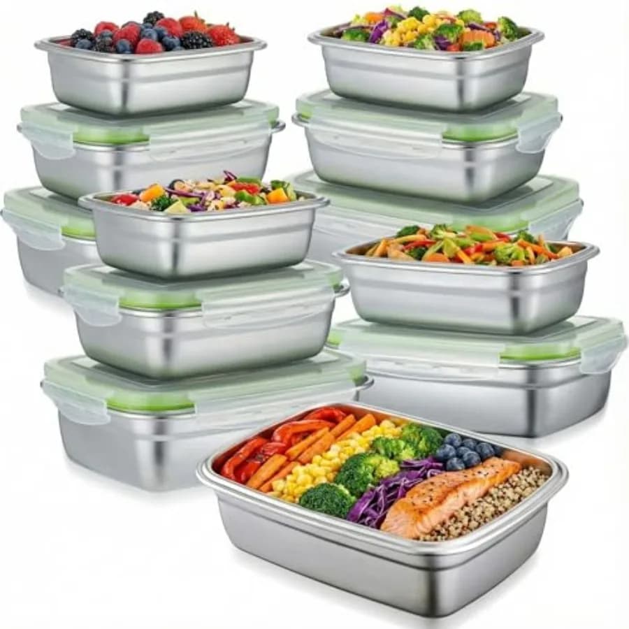 Set di 12 Contenitori per Alimenti in Acciaio Inox 304 con Coperchi Ermetici, Contenitori Impilabili a Prova di Perdite da 28/18/12 oz per Preparazione Pasti