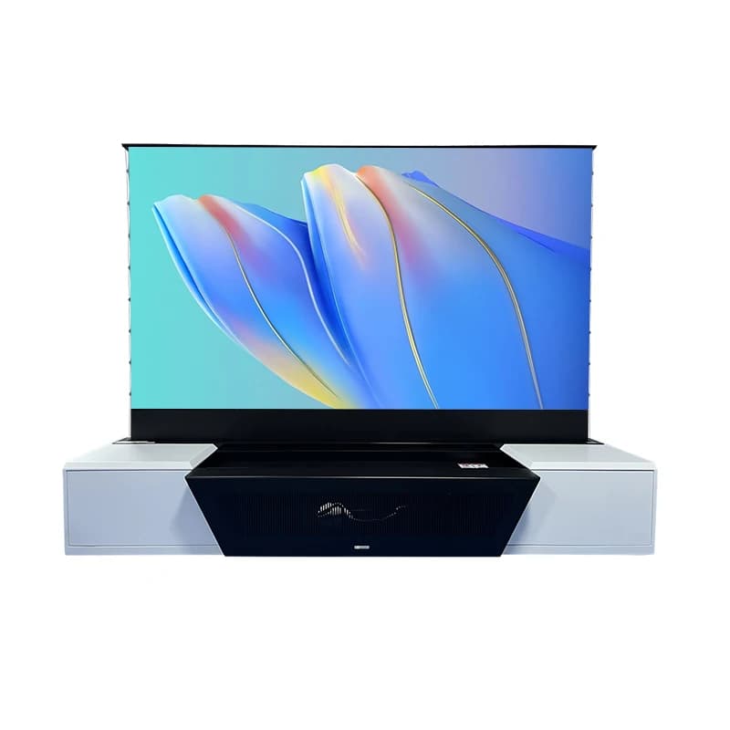 Mobile TV elettrico bianco da 100 pollici, supporto TV, mobile integrato con schermo di proiezione, adatto a tutti gli armadi per proiettori UST