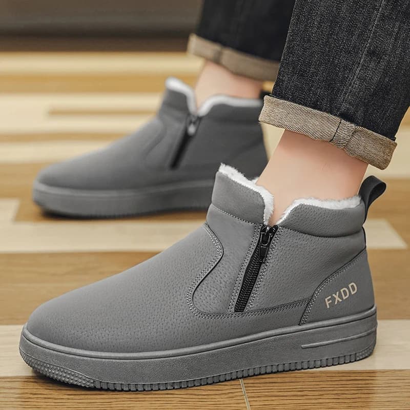 Scarpe calde da uomo in pile antiscivolo con fondo piatto e cerniera laterale di grandi dimensioni per stivali da neve medio-alti in autunno e inverno39-44