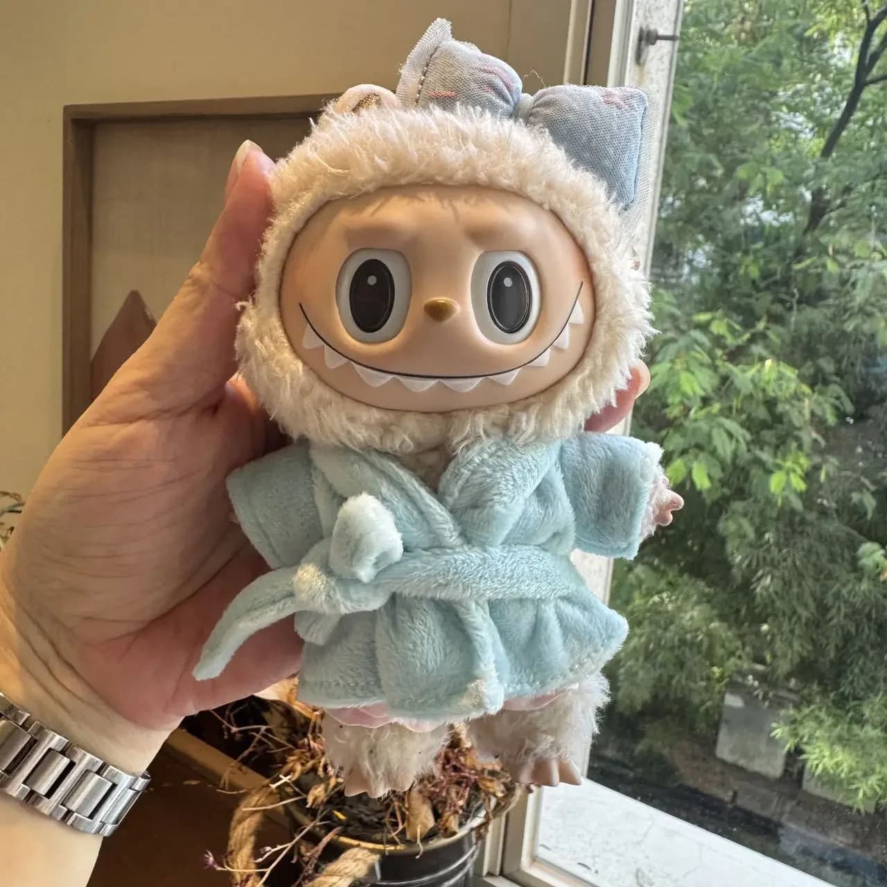 Hot plush pajamas with bow and trousers Labubub bathrobe set for DIY clothes accessories for dolls 17 cm
