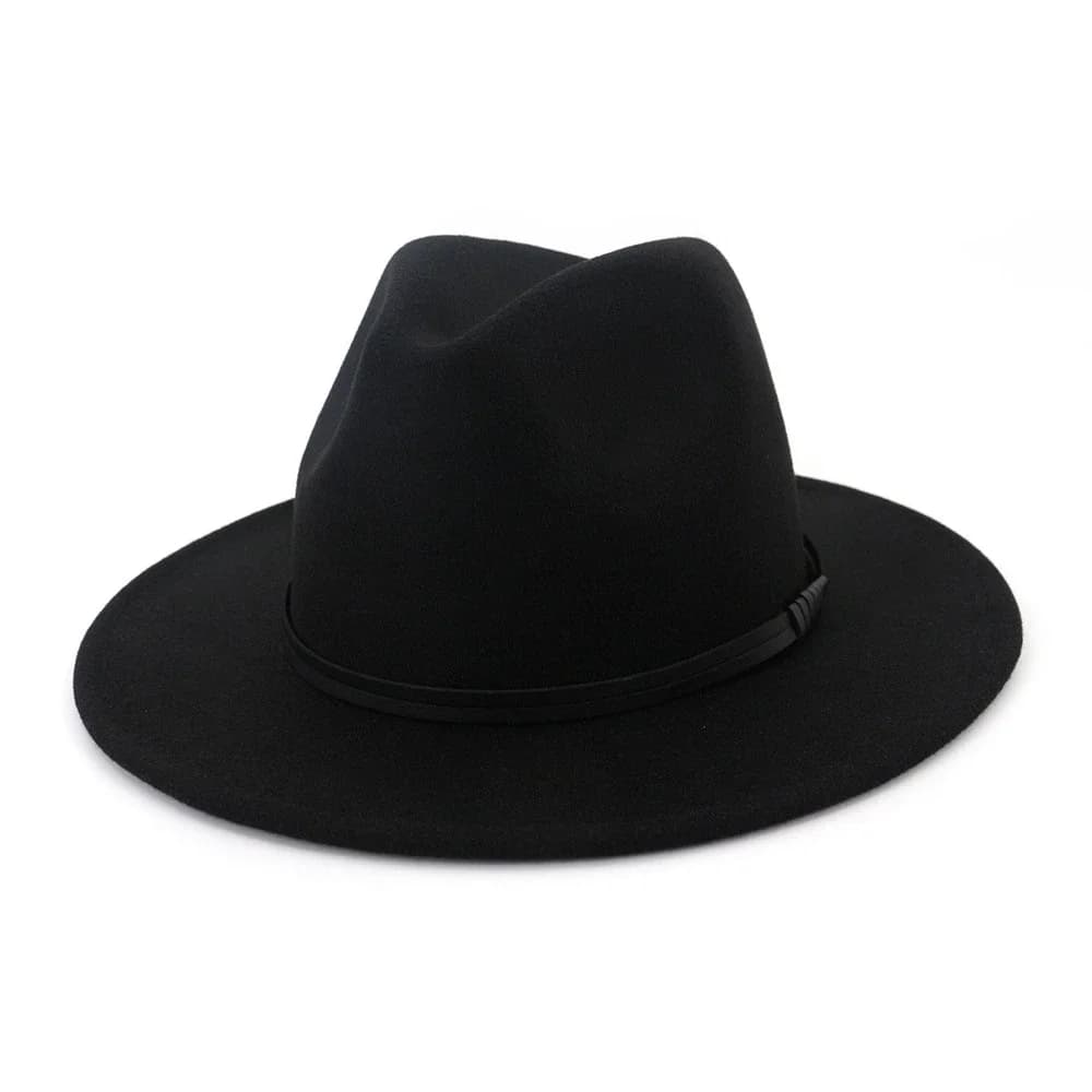 Cappello Fedora Nero per Uomo e Donna, Cappello Casual a Tesa Larga con Cintura in Pelle, Stile Vintage per Autunno e Inverno, Nuovo Marchio