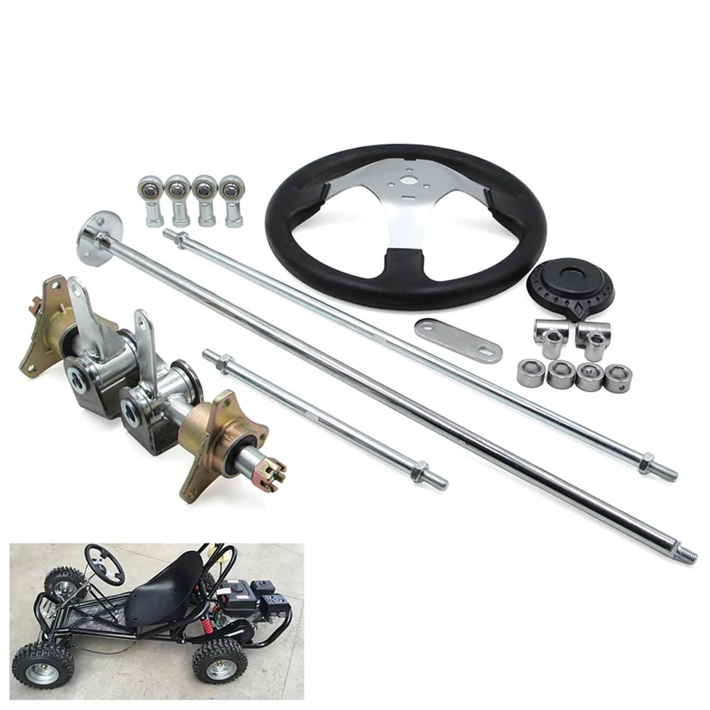 Front Steering Wheel Gear Rack Shaft Tie Rod Strut Kit 6 inch Knuckle Spindle Hub For 168cc Quad Go Kart ATV UTV Cart Parts